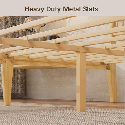 COMASACH Full Size Bed Frame with Headboard, 14 Inch Full Bamboo Wood Platform Bed, Heavy Duty Metal Slat Support, No Box Spring Needed, Easy Assembly