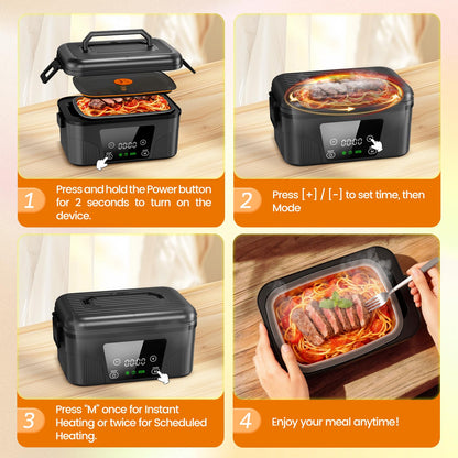 great dachong Heated Lunch Box for Men, 18000mAh Rechargeable Electric Lunch Box Warmer, Portable 6 Cups Food Heater 1.5L, Cordless Lunchbox for Work Office Car