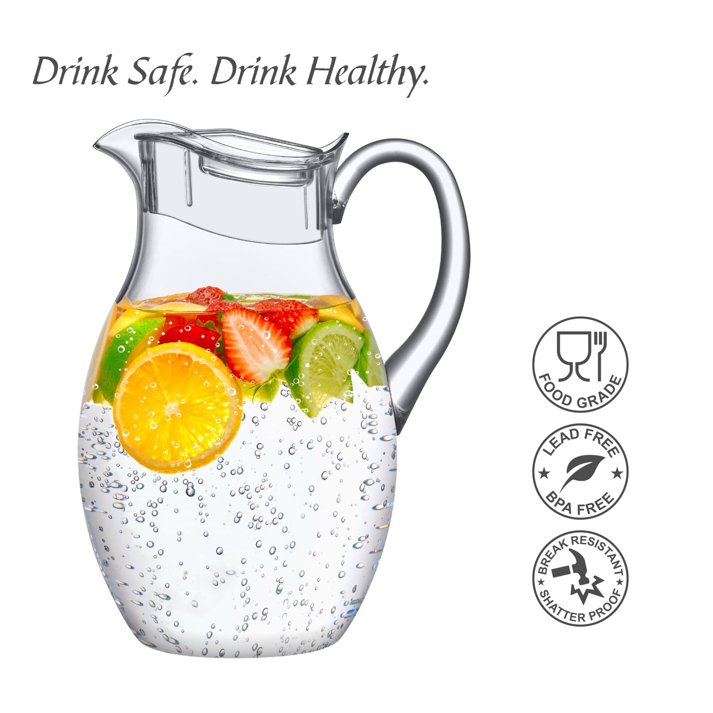 Amazing Abby - Bubbly Grand - Plastic Pitcher (96 oz, 3 Quart), Clear Water Pitcher with Lid, Fridge Jug, BPA-Free, Shatter-Proof, Great for Iced Tea, Sangria, Lemonade, Juice, Milk, and More