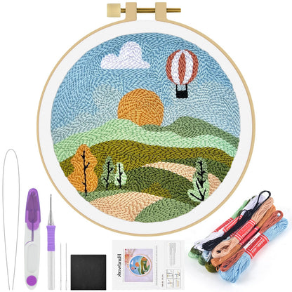 ERKOON Punch Needle Kit Adults Beginners, DIY Easy Landscapes Embroidery Set for Starter Art Craft, Needling Punch Project with Patterns, Tools, Yarns, Hoop, Instruction (Spring)