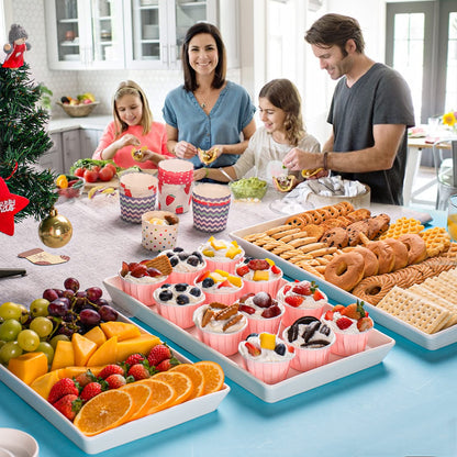 Delling Large Serving Platter, 16/14/12 Inch Rectangular Serving Trays for Serving Food, Serving Tray for Party - Set of 3, White