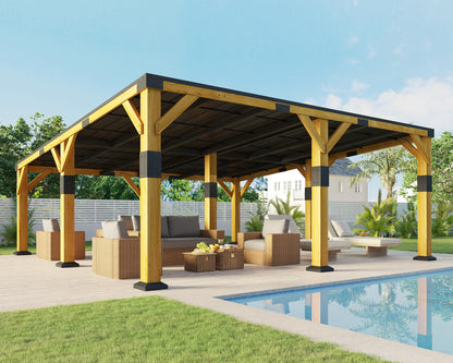 Jocisland 20' x 20' Cedar Wood Gazebo with Sloped Galvanized Steel Roof, Hardtop Gazebo Pavilion with Durable, Rot-Resistant Construction, Permanent Outdoor Pergola for Backyard, Garden & Deck
