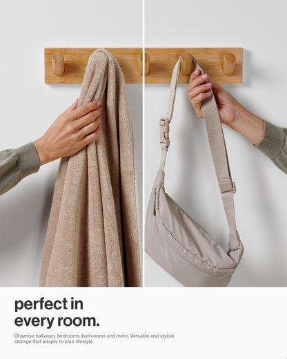 LARHN Wall Mounted Coat Rack with 5 Heavy-Duty 1" Diameter Hooks (2-Pack), 16.5" - Wooden Wall Hook Rack - Modern Scandinavian Home Decor