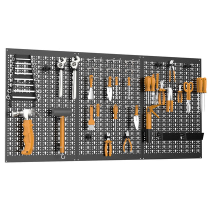 TORACK 3 PCS Metal Pegboard Panels for Garage Wall Utility Tools Storage Pegboard for Workbench, Modular Peg Board Tool Organizer Board Kit(Pack of 3, Black)