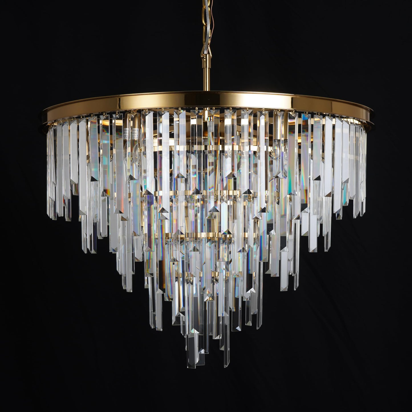 CHGUOSZ 27'' Modern Crystal Chandelier, Gold Round Ceiling Light with Clear Prisms, Luxury Flush Mount Lighting Fixture for Dining Room Bedroom Foyer
