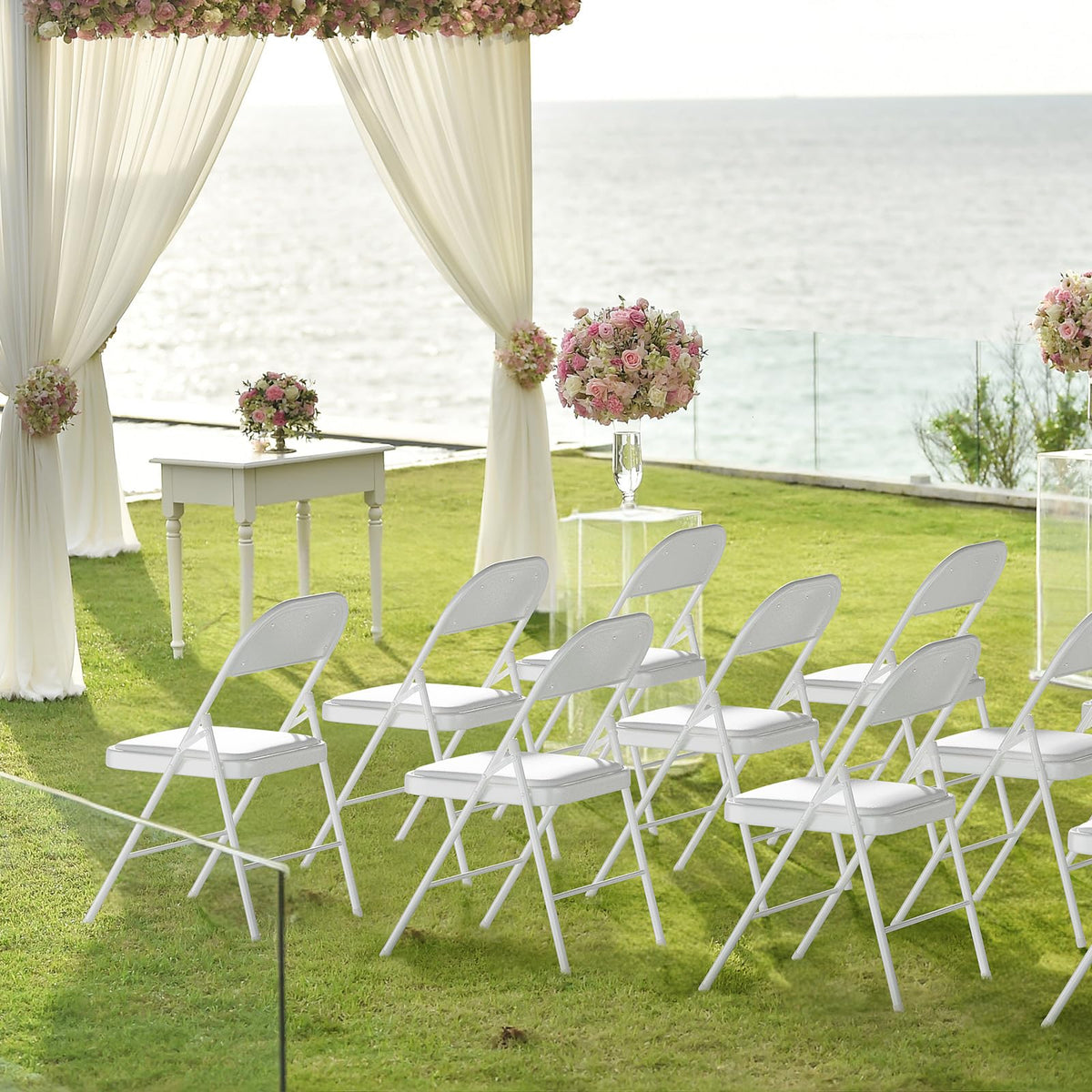 VINGLI 20 Pack Folding Chairs with Padded Seats, Metal Frame with Pu Leather Seat & Back, Capacity 350 lbs, White