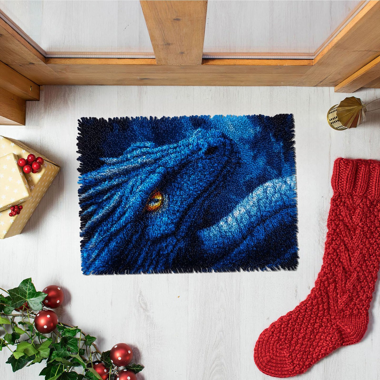 Latch Hook Rug Kit Dragon Pre-Printed Handmade Carpet Crochet Yarn Craft DIY Hook and Latch Door Mat Tapestry for Home Floor Decoration 52x38cm-1