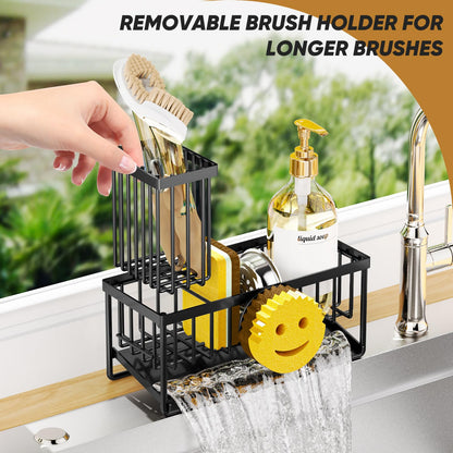 Taugast Sponge Holder for Kitchen Sink,Smiley Face Sink Caddy with Removable Brush Holder,Self-Draining Sponge Caddy for Sponge,Soap,Dish Brush,Scrubber,Kitchen Essentials and Gadgets