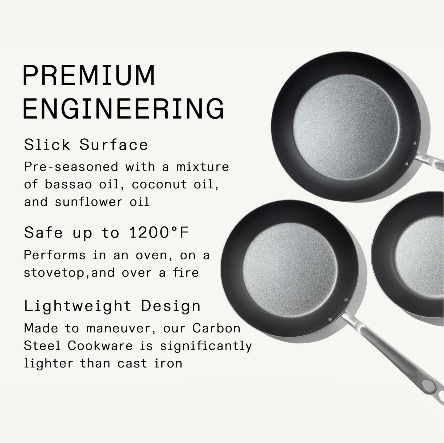 Made In Cookware | 3 Piece (Includes 8",10",12") Seasoned Blue Carbon Steel Frying Pan | Professional Cookware | Crafted in Sweden | Induction Compatible