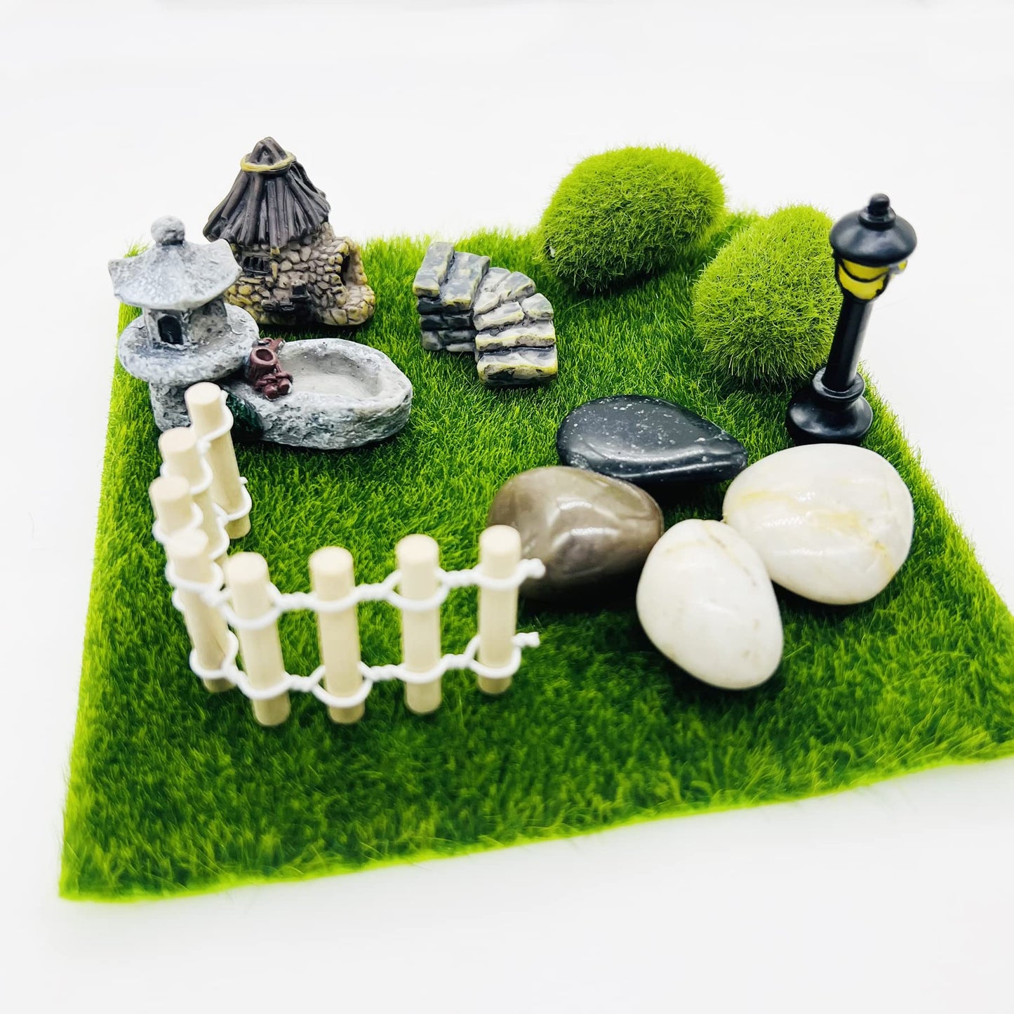 Cayway 26 PCS Outdoor Fairy Garden Miniatures Mini Zen Garden Accessories, Artificial Grass, Model Trees, Terrarium Ornaments, Dollhouse Supplies, Bonsai Decorative Craft Tools Kit