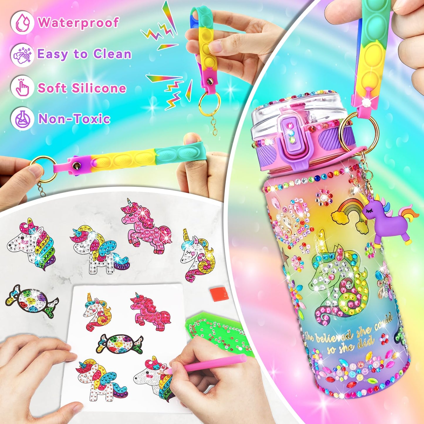 EDSPORTSHOUSE Decorate Your Own Water Bottle Kits for Girls Age 4-6-8-10,Unicorn Painting Crafts,Fun Arts and Crafts Gifts Toys for Girls Birthday Christmas(Unicorn)