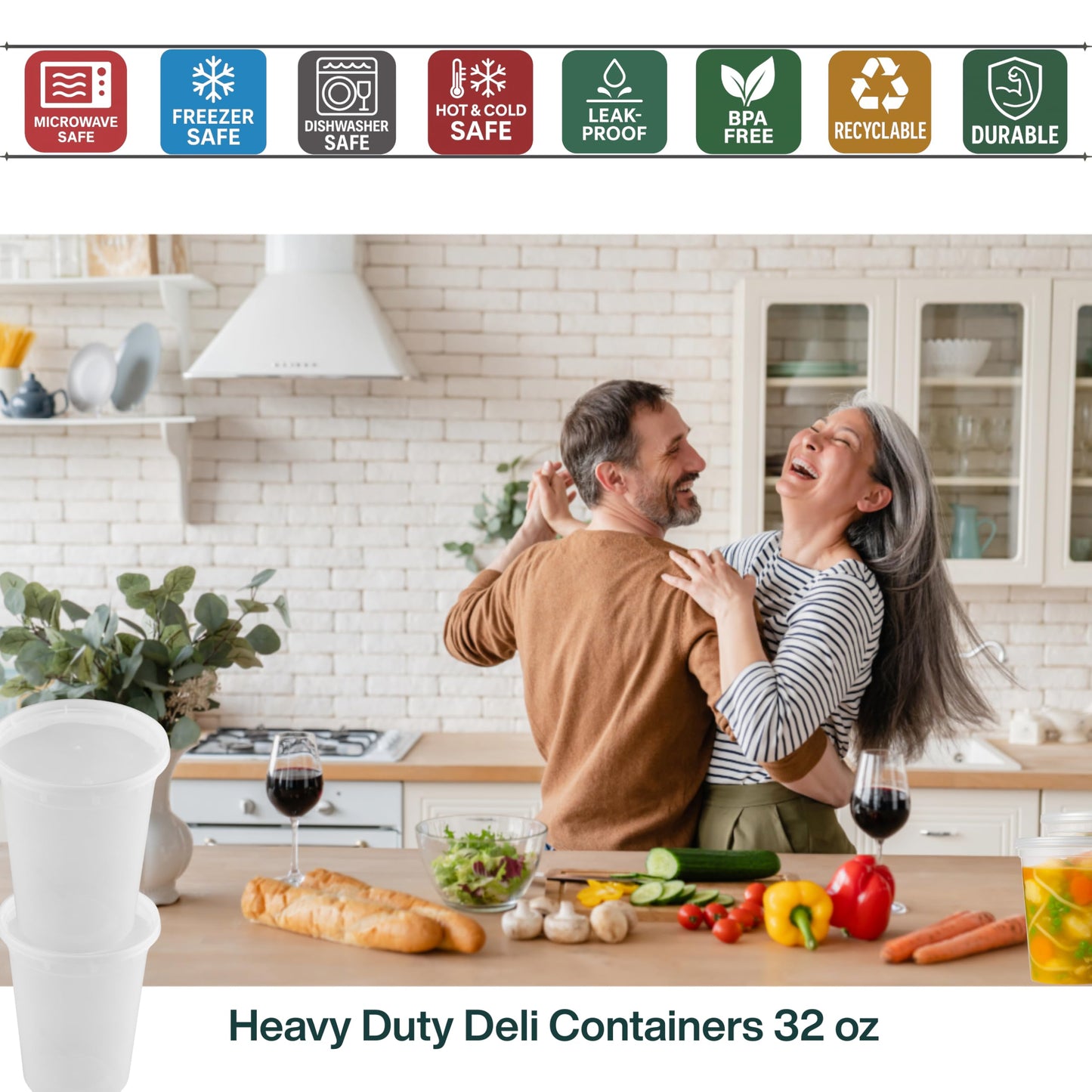 ProTakeOut 32oz [40 set] Heavy Duty Plastic Deli Container | BPA-Free Food Storage with Airtight Leak‑Proof Lids | Microwave, Freezer & Dishwasher Safe – Stackable, Bulk Reusable Soup & Meal Prep Tub