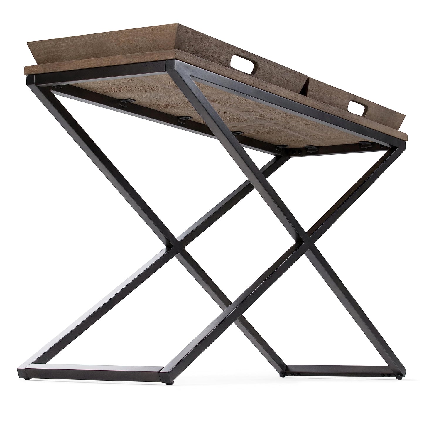 SIMPLIHOME Damien SOLID AGED ELM WOOD and Metal 50 inch Wide Modern Industrial Console Table in Distressed Natural Elm for the Living room Entryway and Bedroom
