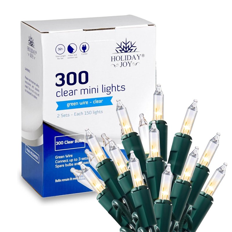 Holiday Joy - 300 Count Warm White Christmas Lights Outdoor, 64FT Length Per Set Incandescent Christmas Lights Indoor, Corded Tree String Lights for Xmas Decorations (Green Wire)