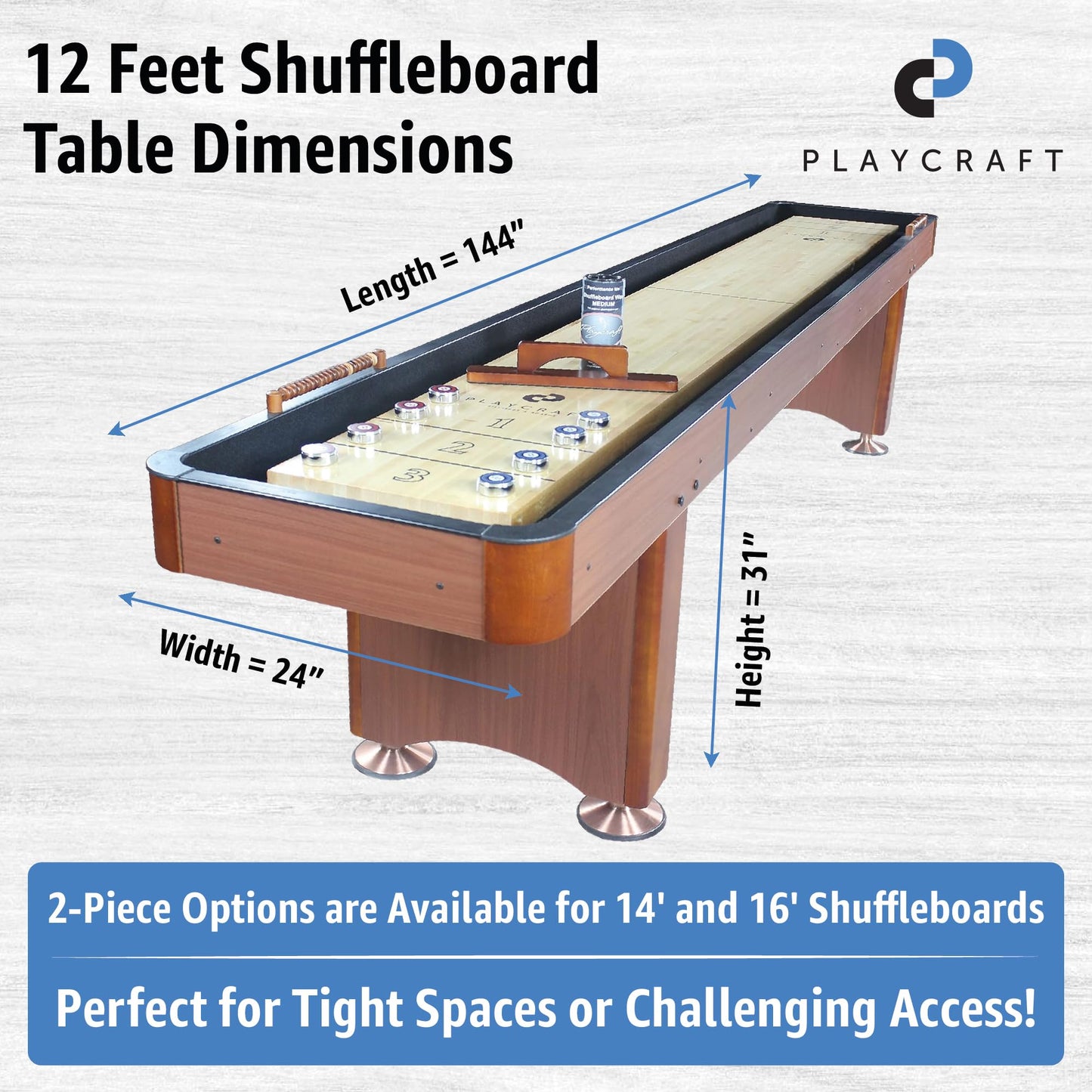 Playcraft Woodbridge Shuffleboard Table with Storage Cabinet - Shuffle Board Game Table Set with Matching Abacus, 8 Pucks, Brush & Wax (Made in USA) - Pro Style Climate Adjusters - Cherry - 12ft