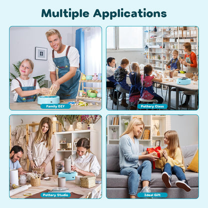 Alldeer Mini Pottery Wheel Machine - 6" Upgraded Clay Wheel for Beginners & Kids, 75W Motor, Adjustable Speed, Low Noise Ceramic Making Kit with 18PCS Sculpting Tools, Ideal for Home DIY