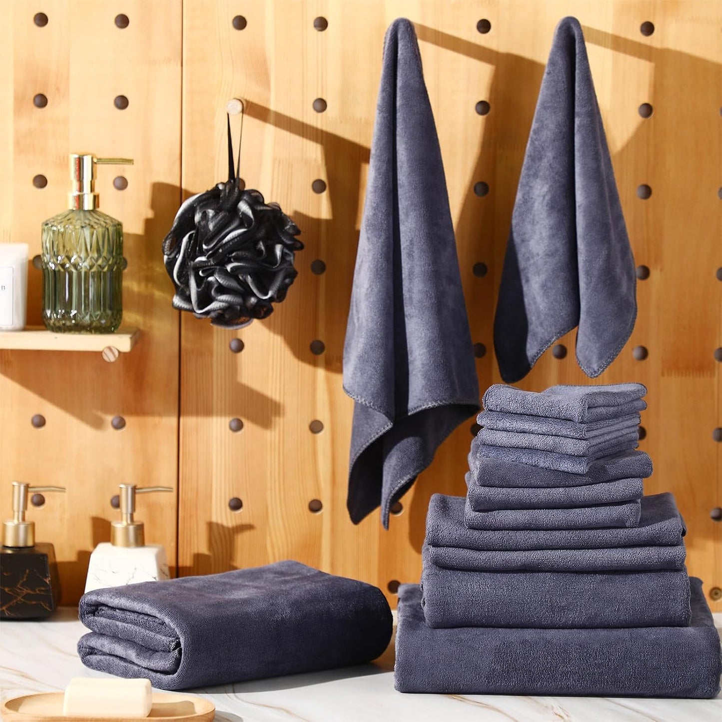 24 Set: 2 4 6 8 4 Mixweer Piece Dark Grey Microfiber Absorbent Towel Oversized Bath Sheets, Bath Towels, Hand