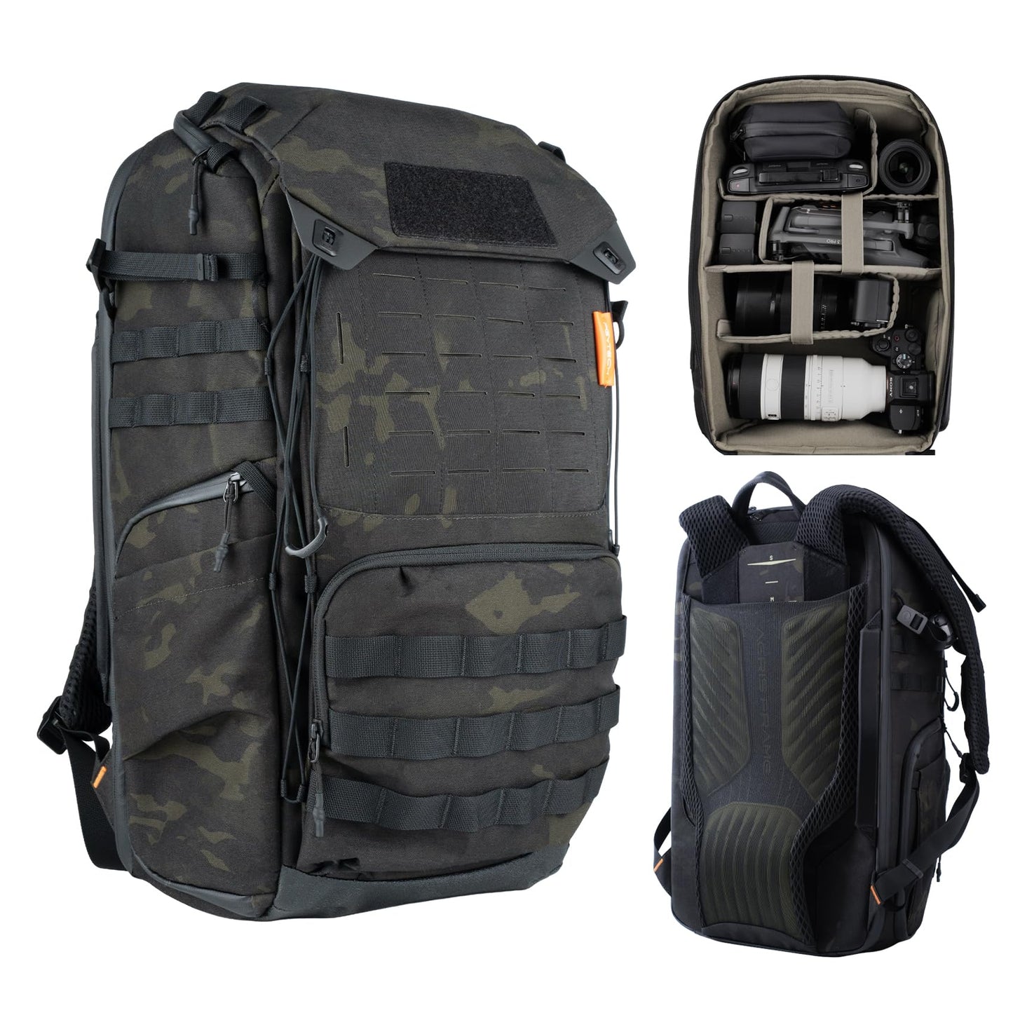PGYTECH OneMo TAC 35L Tactical Camera Backpack, Waterproof DSLR/SLR/Mirrorless Photography Camera Bag with 15.6" Laptop Sleeve, Tripod Holder & Rain Cover (Dark Night Camo)