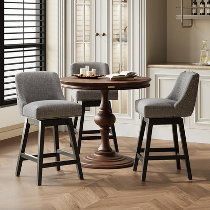 MALOL Swivel Bar Stools Set of 4, 27" Counter Height Kitchen Stools with Padded Seats and Solid Wood Legs, Upholstered Barstools for Kitchen Island, Breakfast Nook (Dark Gery)