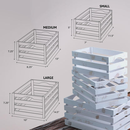 Wald Imports Set of 3 White Washed Wooden Crates for Storage, Decorative Crate Set for Home Decoration