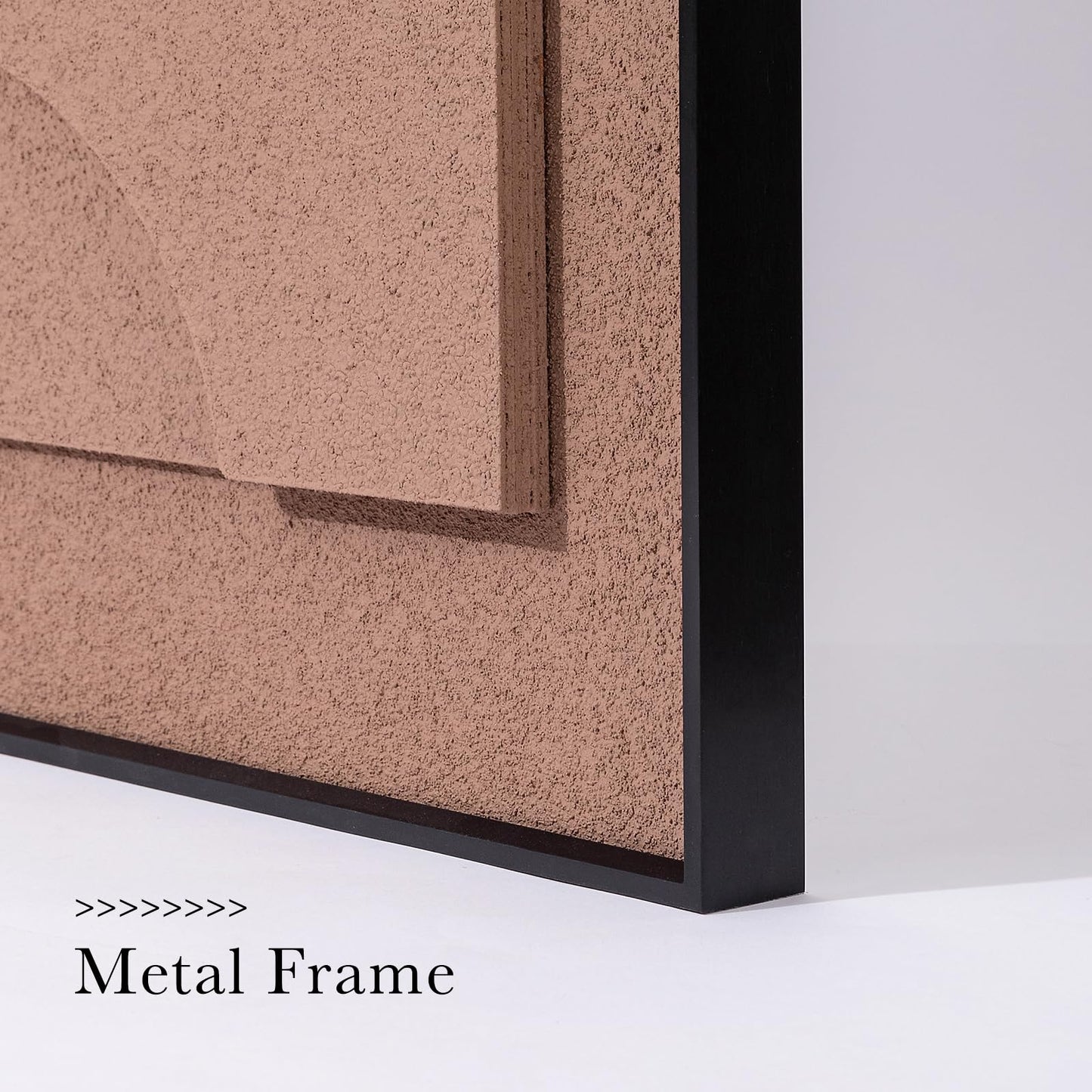 AMAATE 3 Pieces 3D Sandstone Wall Art, Black Metal Framed Modern Abstract Geometric Relief Wall Decor, Brown White Textured Wall Paintings for Living Room Bedroom Office, 24x36 Inches, Ready to Hang