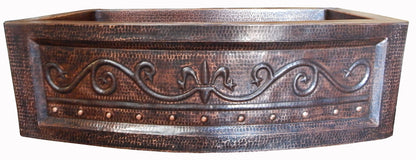 Rounded Apron Front Farmhouse Kitchen Mexican Copper Sink Fleur De Lis