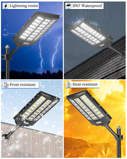 Gefolly Solar Street Light Outdoor Wide Angle Commercial Parking Lot Lights Dusk to Dawn 6500K Flood Security Light IP67 Lamp for Basketball Court, Yard