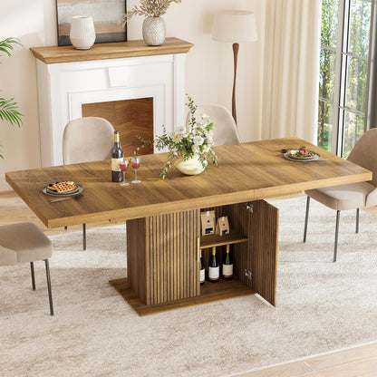 Zevemomo 62.99"-78.74" Expandable Dining Table with Storage, Extendable Dining Table for 6-10 People, Extra Hidden Storage for Tableware & Wine, Modern Farmhouse Table for Kitchen Living Room-Brown