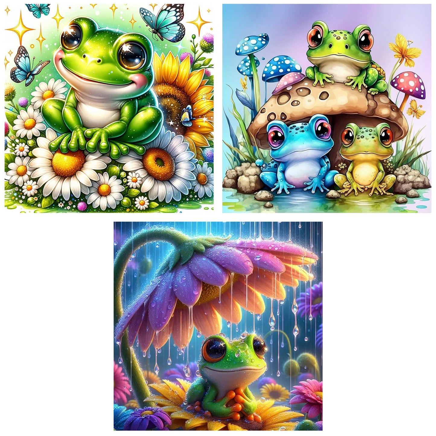 croshom Frog Diamond Art Kits for Adults - 3 Packs Diamond Painting Kits for Adults, Diamonds Art Painting Kit for Adult, 5D DIY Full Drills Craft for Gifts, Home Wall Decor 11.8x11.8in