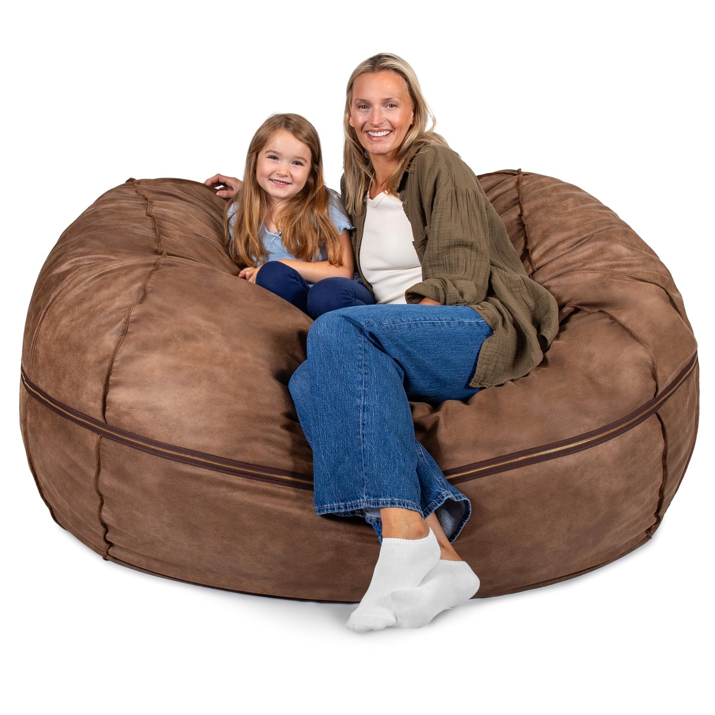 Big Joe Fuf 7Ft Giant Foam Bean Bag Chair, Oversized Couch with Removable Cover for Kids, Teens, Adults, Coffee Soft Vegan Leather, 7 Foot