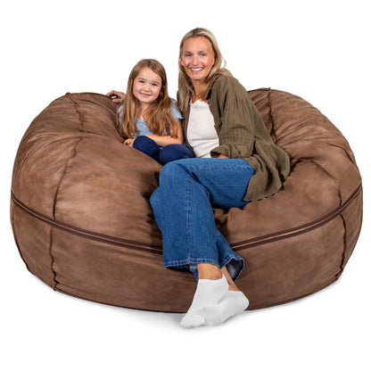 Big Joe Fuf 7Ft Giant Foam Bean Bag Chair, Oversized Couch with Removable Cover for Kids, Teens, Adults, Coffee Soft Vegan Leather, 7 Foot