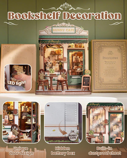 Endless Limit Book Nook Kit, DIY Miniature House Kits for Adult and Teens, Dollhouse Tiny Booknook Garden House Bookshelf, DIY Craft Gifts for Family and Friends（Sunny Cafe)