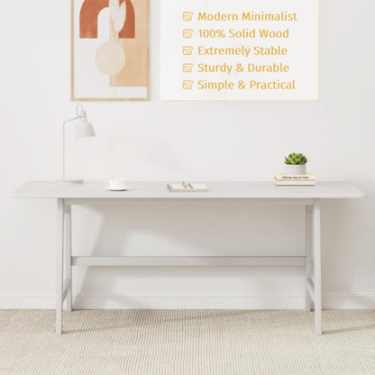 IOTXY Solid Wood Writing Table - 60" W x 24" D Minimalist Computer Desk for Home Office, Work, Study, Creativity, and PC Workstation, White