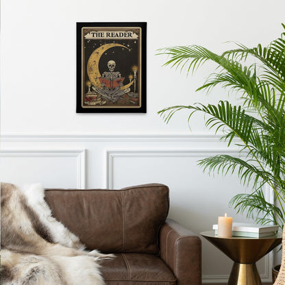 PHAMTE Boho Gothic Skeleton Reading Book Wall Art Decor Canvas 11x14, Celestial Moon Tarot Card Pictures Decorations, Goth Bookish Framed Prints Artwork for Reading Room Corner Nook Library Decor