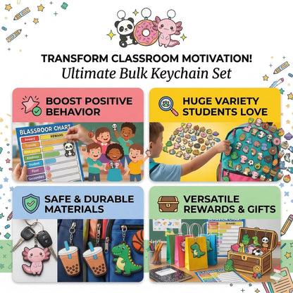 Ella & Emma 30/50/100 Bulk Different Keychains, Mixed Non-Repeat Cute Key Chain for Classroom Prizes Students Incentives Holiday Gifts Party Favors (50pcs Mixed)