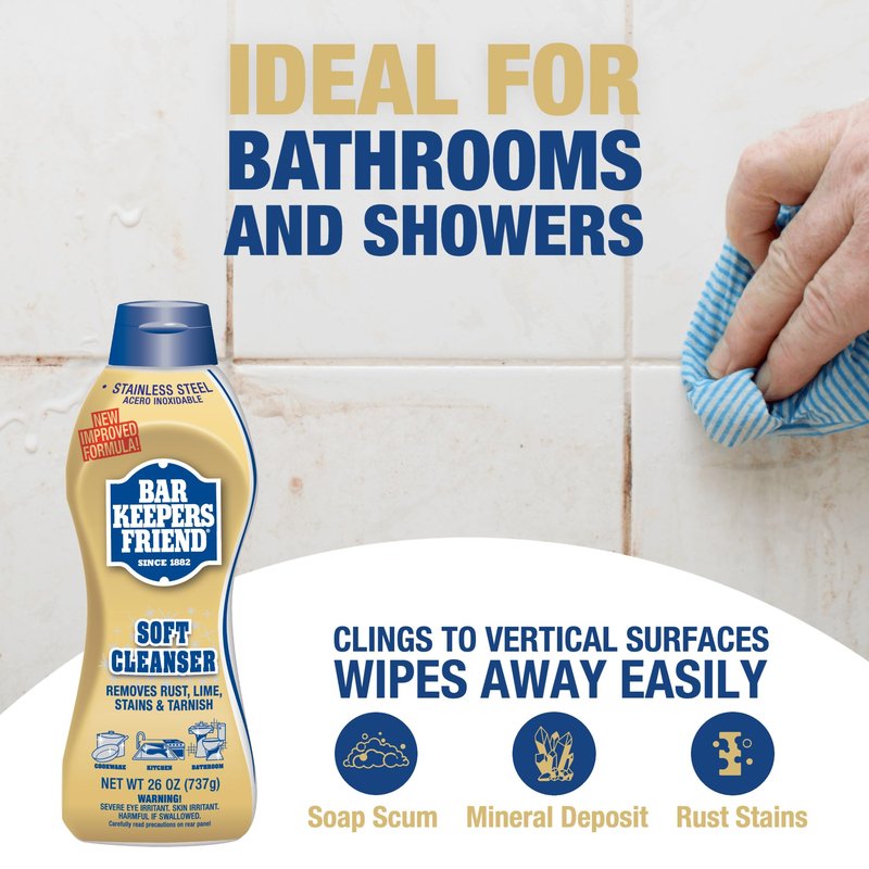 Bar Keepers Friend Soft Cleanser (26 oz) MORE Spray + Foam (25.4 oz) Multipurpose Cleaner Bundle, Stain & Rust Remover for Multi Surface Bathroom, Kitchen & Outdoor Cleaning