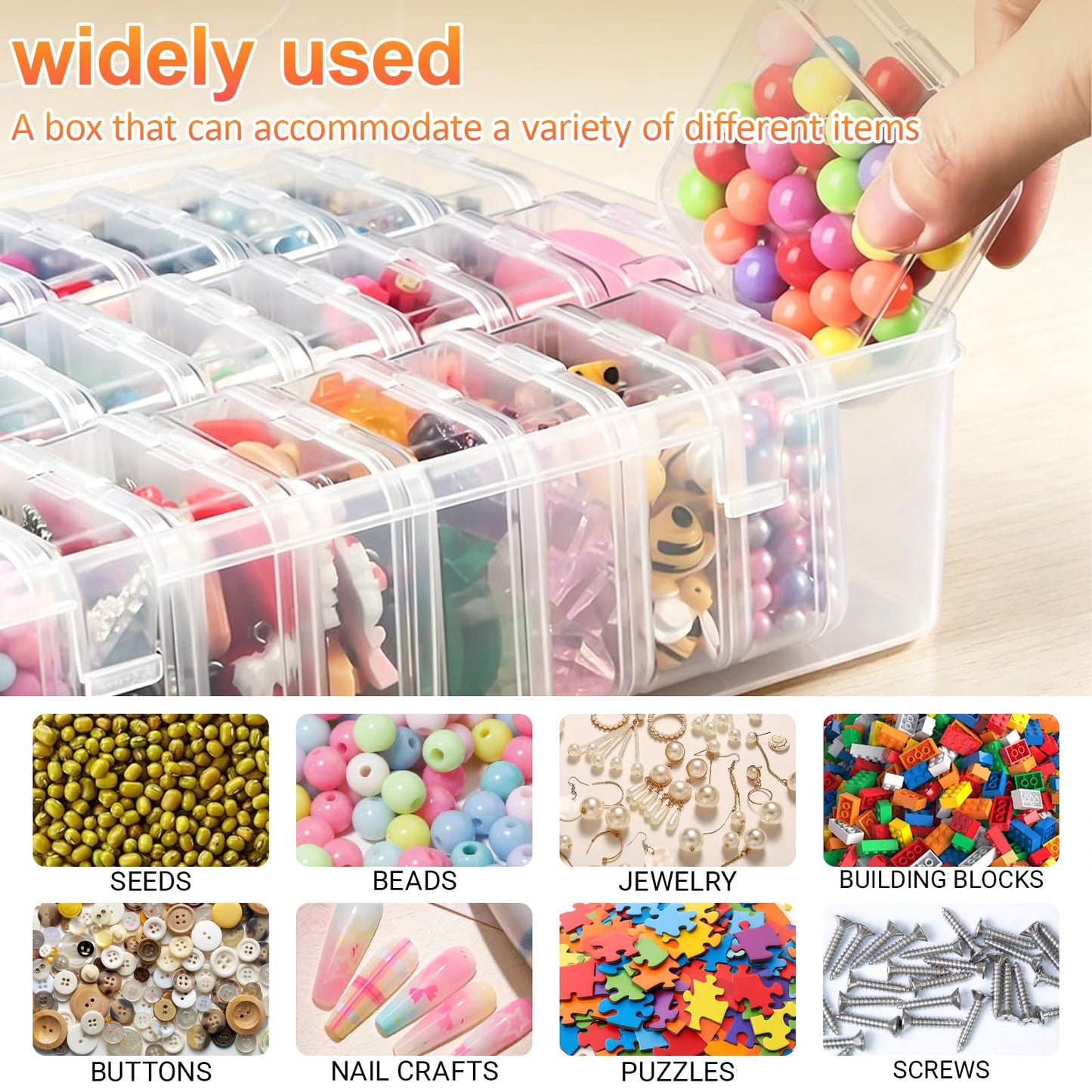 124Pcs Bead Storage Containers,Clear Plastic Bead Organizer Boxes with 128 Stickers for Diamond Painting Accessories Seed Jewelry Charms DIY Craft(4 Large Boxes and 120 Small Boxes)
