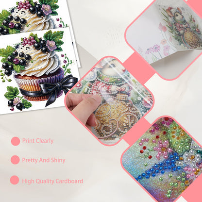 JISHSHAY 6 PCS Cupcake Diamond Painting Greeting Cards Cake Diamond Art Birthday Cards with Envelopes Gem Art Mosaic Kits for Adults, for Anniversary Valentine Thank You Graduation All-Occasion