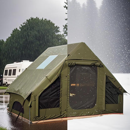 Inflatable Tent, Outdoor Easy Setup Inflatable Tents for Camping, Portable Blow Up Tent with Stove Jack, Cotton Canvas Material for Glamping, for 4 Season, 4/6/8/10 Person Use