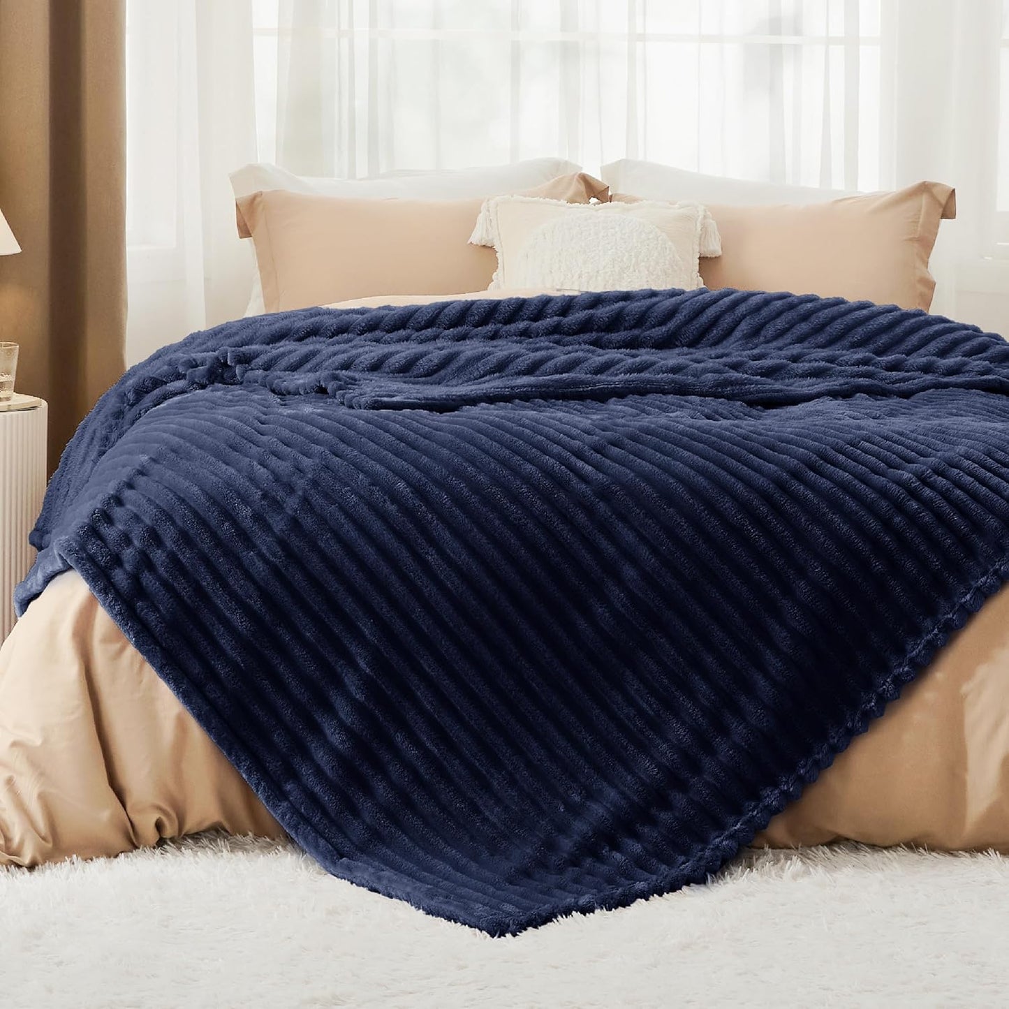 Bedsure GentleSoft Navy Blue Blanket - Cozy California King Size Throw, 102x96 Inches, Perfect Birthday Gift for Women