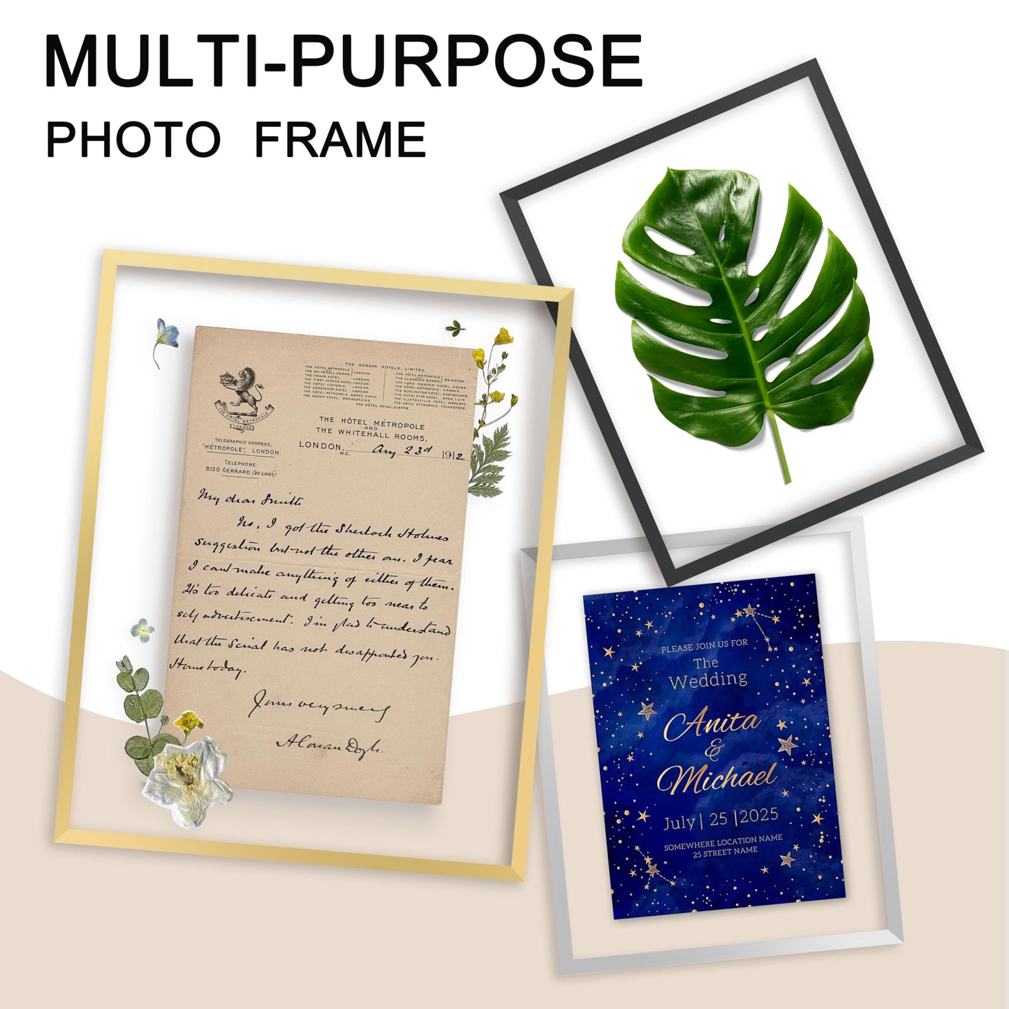 FrameWorks 8”x10” Deluxe Black Aluminum Contemporary Style Floating Picture Frame with Tempered Glass