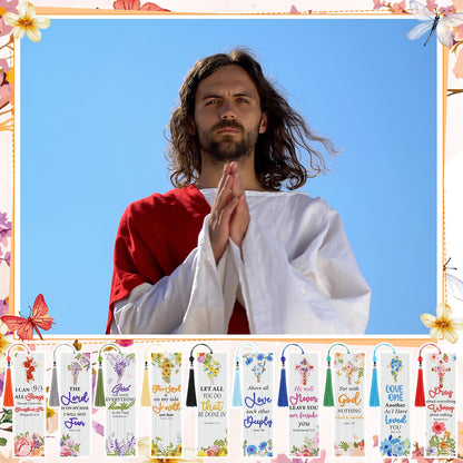 Sinload 10 Pcs Christian Bible Verse Diamond Art Bookmark for Adults Christian Diamond Bookmarks with Tassels 5d Watercolor Floral Cross Bookmarks for Reading Lover DIY Crafts Religious Gifts