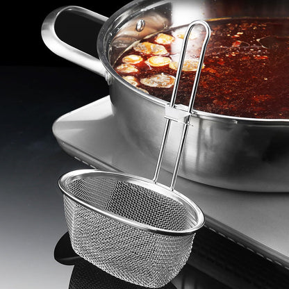 Hemoton Stainless Steel Hot Pot Strainer Spoon 9.64X5.51 Inch Fine Mesh Slotted Spoon with Hanging Handle for Kitchen Cooking and Frying Noodles