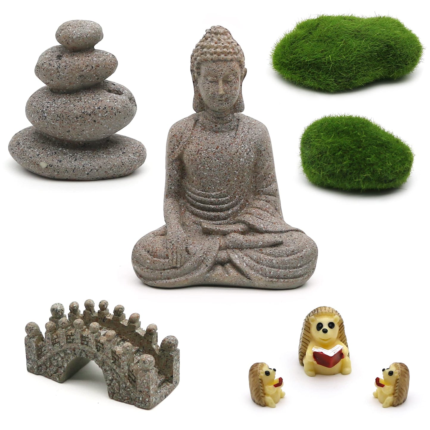 Meditation Zen Garden Accessories - Miniature Buddha Fairy Garden Kit Micro landscape Terrarium Kit DIY Japanese Mini Zen Garden Decor Chinese Potted Plant Culture Bonsai Decoration Bridge Pagoda