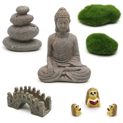 Meditation Zen Garden Accessories - Miniature Buddha Fairy Garden Kit Micro landscape Terrarium Kit DIY Japanese Mini Zen Garden Decor Chinese Potted Plant Culture Bonsai Decoration Bridge Pagoda