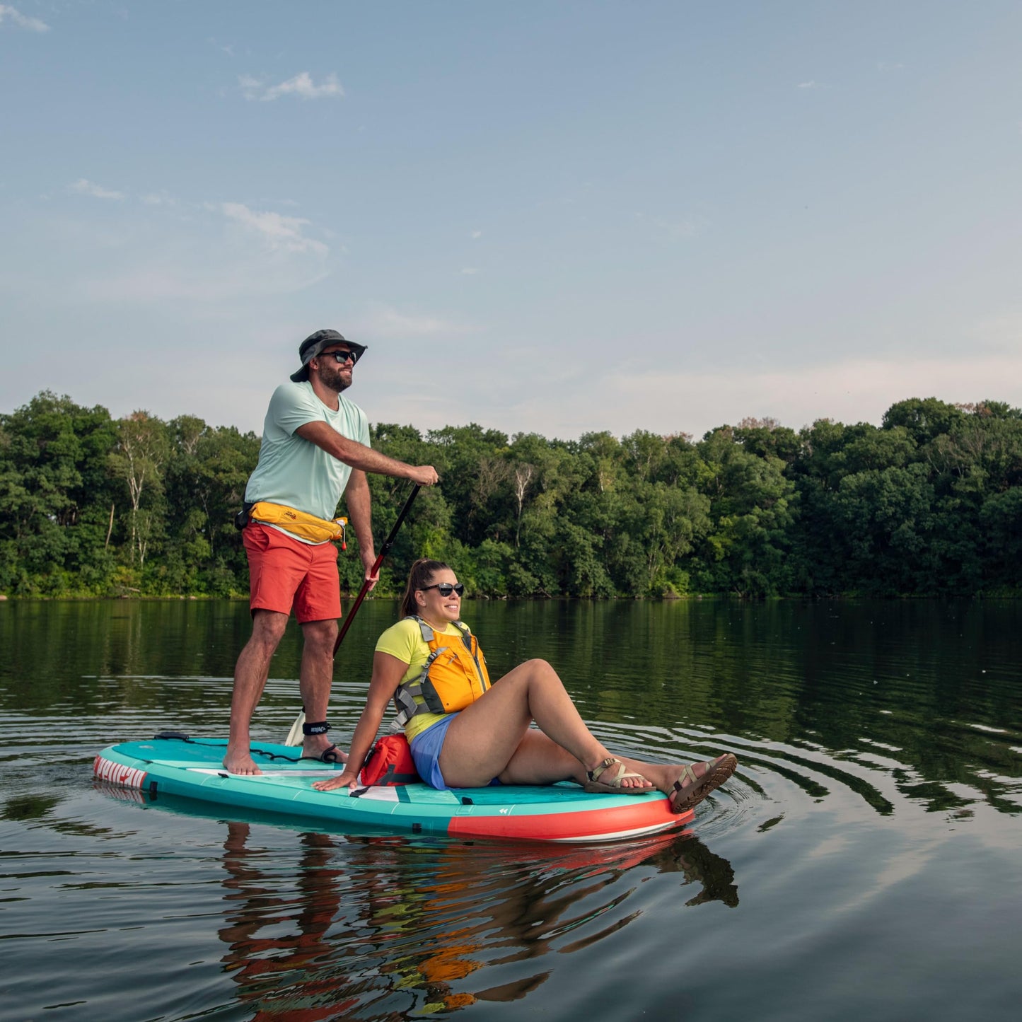 Pelican LoungeBoard Inflatable SUP - Recreational Stand Up Paddle Board - Yoga and Adventure Ready - Bag & Paddle Included - 9ft - Turquoise