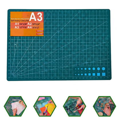 THMINS Self-Healing Sewing Mat, 12"18", 5-Ply Double-Sided Rotating Cutting Mat for Precision Sewing, Fabric Cutting, Crafts and Scrapbooking, A3, Green