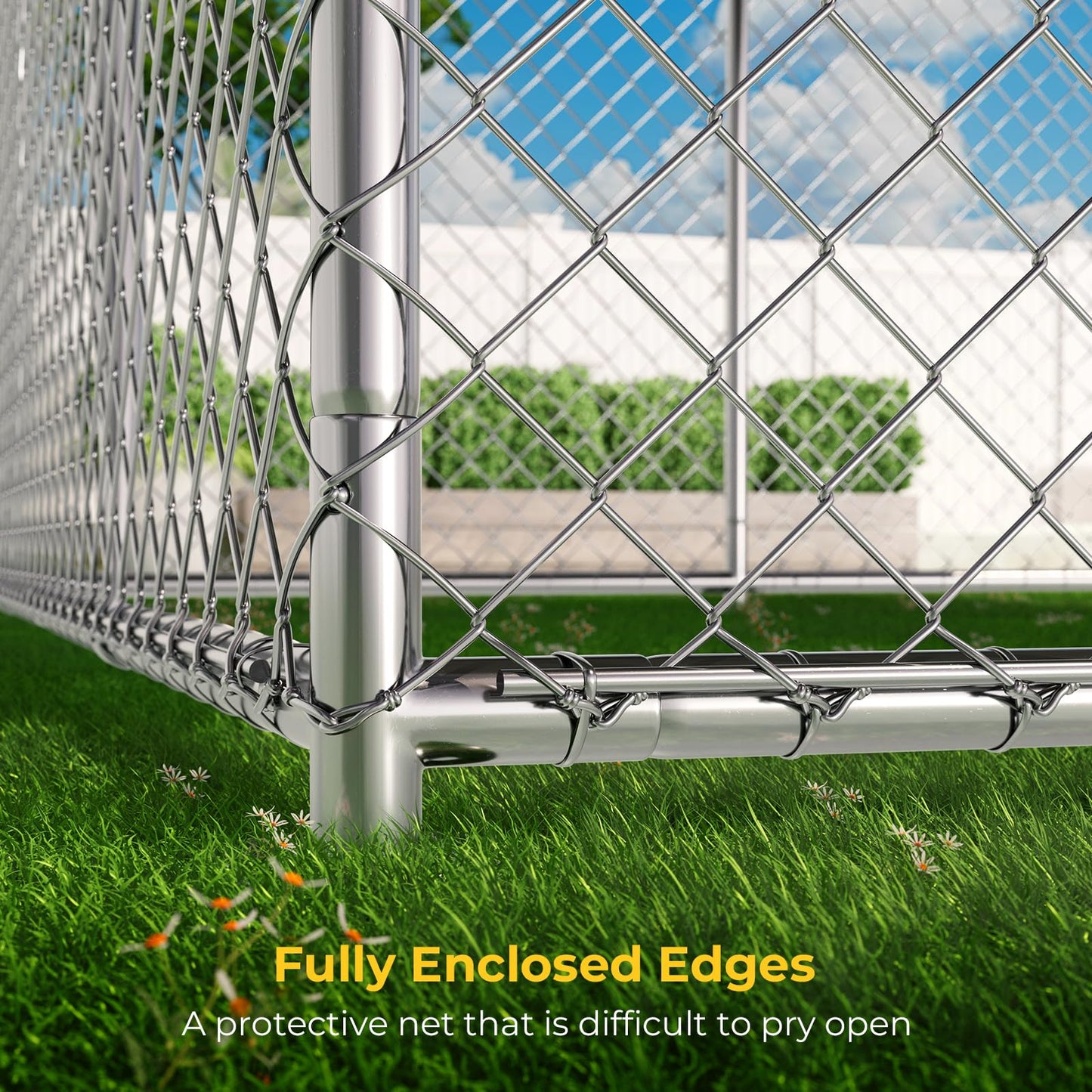 Lyromix 10 x 15FT Large Outdoor Dog Kennel with Roof, Dog Kennel Outside with Waterproof Cover, Galvanized Heavy Duty Chain Link Dog Runs Cage Playpen for Outside with Secure Lock