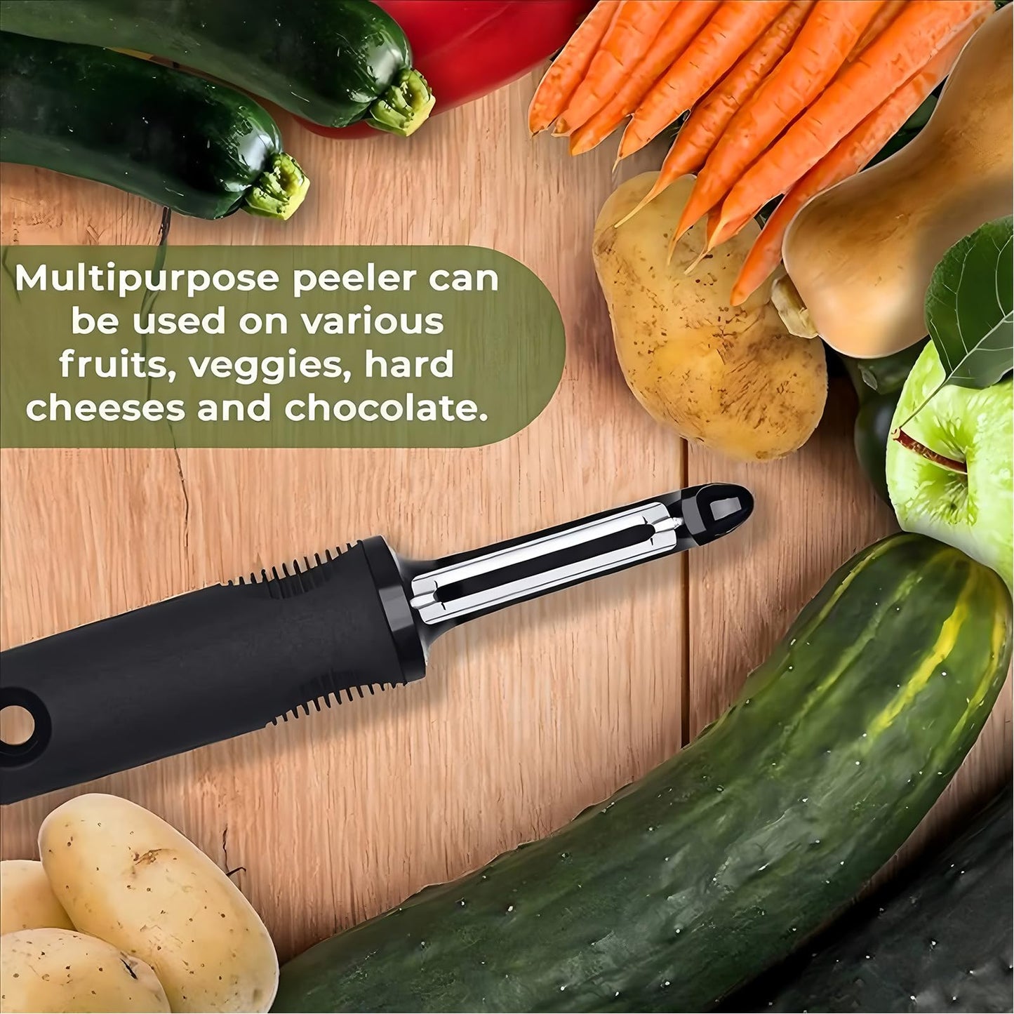 ANMIOU Swivel Vegetable Peeler with Non-Slip Ergonomic Handle, Rust-Proof Steel Blades, Built-in Potato Eye Remover, Plastic Blade Guard, Kitchen Peeler for Potato, Carrot, Apple, Veggie, Fruit, Black
