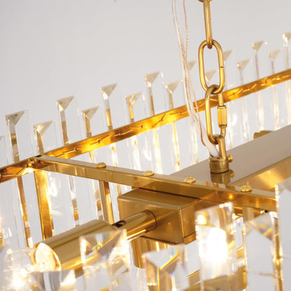 Lt-vt Modern Rectangular Crystal Chandelier Gold Finish Linear Pendant 10-Light Fixture for Dining Room Living Room Ceiling Lamp Contemporary Home Decor L37.4''